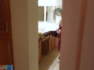 Stepmom goes ahead for bed while stepson watches and masturbates until he is caught and she lets him put it in