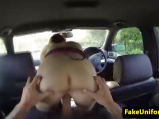 Smalltitted euro riding cops dick in car