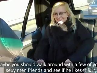 Blonde fucks in fake taxi by the road